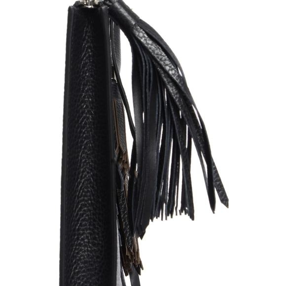 Sold Out Longchamp Trendy Black Leather Clutch Tassel Statment Purse Italy - Picture 4 of 7